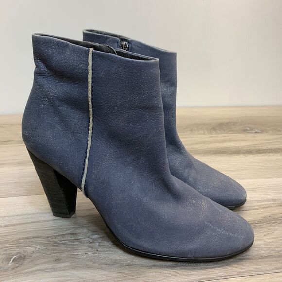 Ecco Shape 75 Ankle Bootie EU 38 US 7 Marine Blue Nubuck Leather High Heel - Picture 1 of 13